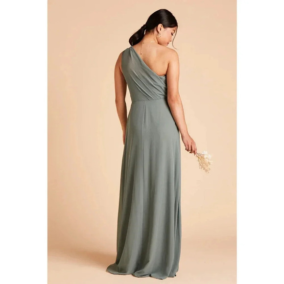 NWT Birdy Grey Kira Maxi Dress One Shoulder High Slit Side Pocket Sea Glass L - Picture 7 of 12